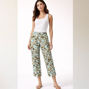 Style Company 8P Blue Olive Abstract Cotton Cropped Pants Casual Artsy Boho